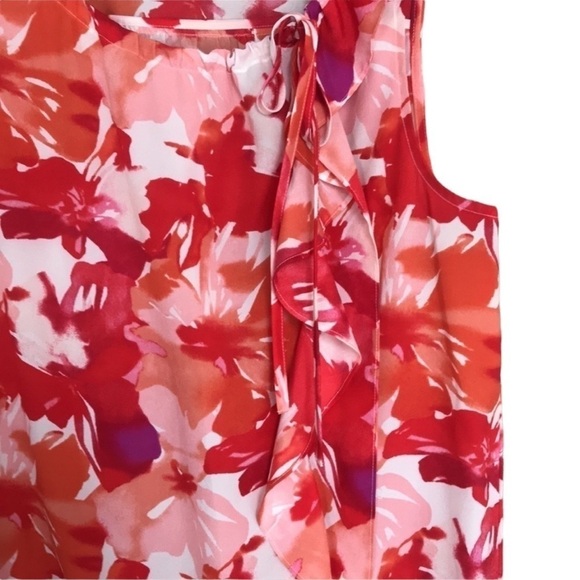 Ann Taylor LOFT Factory Floral Sleeveless Ruffle Tie Neck Top Small - Picture 4 of 10